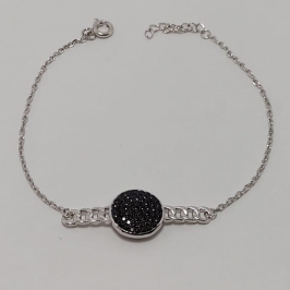PULSEIRA PRATA ELOS MADALHA CRAVEJADA