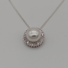 GARGANTILHA PRATA PEROLA COM ZIRCONIA