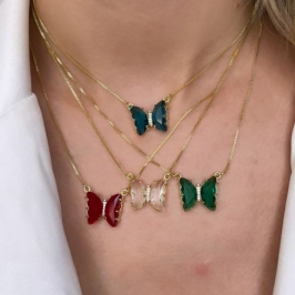 GARGANTILHA BORBOLETA ZIRCONIA CRISTAL