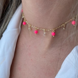 CHOKER MIÇANGAS ROSA COM PONTOS DE LUZ
