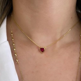 GARGANTILHA CORAÇÃO ZIRCONIA RUBI