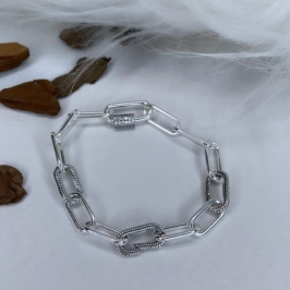 PULSEIRA PRATA ELO CADEADO FECHO CRAVEJADO
