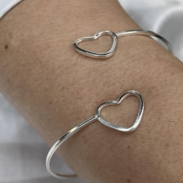 BRACELETE PRATA CORAÇÃO DUPLO