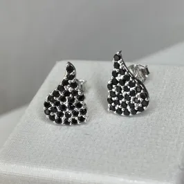 BRINCO PRATA GOTA CRAVEJADA ZIRCONIA NEGRA