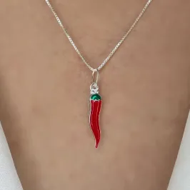 GARGANTILHA PRATA PIMENTA VERMELHA