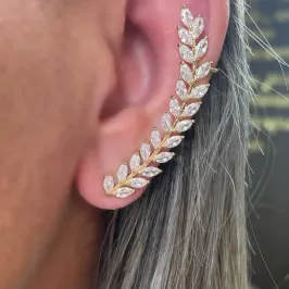 BRINCO EAR CUFF FOLHA ZIRCONIAS CRISTAL
