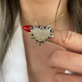 COLAR REGULAVEL CORAÇÃO CRAVEJADO COM NAVETE COLOR