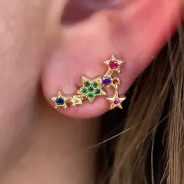 BRINCO EAR CUFF ESTRELAS CRAVEJADAS COLORS