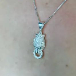 GARGANTILHA PRATA TIGRE CRAVEJADO