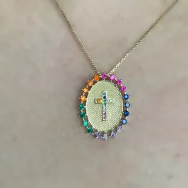 GARGANTILHA MANDALA COM CRUZ CRAVEJADA COLORS