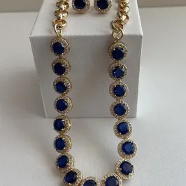 CONJUNTO PEDRAS FUSION CRAVEJADO AZUL SAFIRA