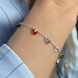 PULSEIRA PRATA 12 PEDRAS PENDURADAS COLORS