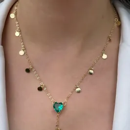GARGANTILHA GRAVATA MEDALHINHA CORAÇÃO AQUAMARINE