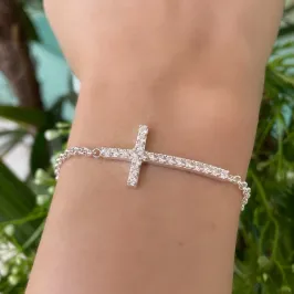 PULSEIRA PRATA CRUZ CRAVEJADA CRISTAL