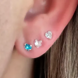 BRINCO PRATA TRIO CORAÇÃO COLORS 4mm