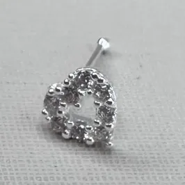 PIERCING PRATA NARIZ CORAÇÃO CRAVEJADO