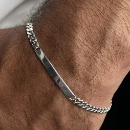 PULSEIRA PRATA GRUMET PLACA LISA F120