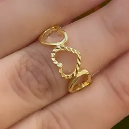ANEL FALANGE CORAÇÃO LISO E DIAMANTADO VAZADO