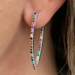 BRINCO PRATA ARGOLA V CRAVEJADA COLORS