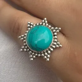ANEL PRATA PEDRA TURQUESA NATURAL