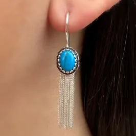 BRINCO PRATA PEDRA TURQUESA NATURAL