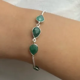 PULSEIRA PRATA PEDRA ESMERALDA NATURAL
