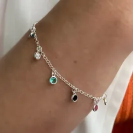 PULSEIRA PRATA ZIRCONIAS PENDURADAS COLORS