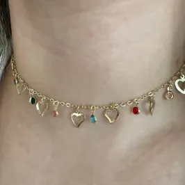 CHOKER CORAÇÃO COM PEDRAS COLORS