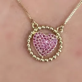 GARGANTILHA CORAÇÃO CRAVEJADO ROSA