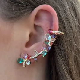 BRINCO EAR CUFF CRAVEJADO COM PEDRAS COLORS