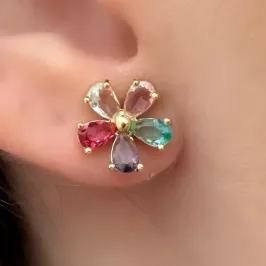 BRINCO FLOR ZIRCONIAS COLORS