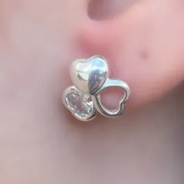 BRINCO PRATA E CORAÇÕES ZIRCONIA CRISTAL