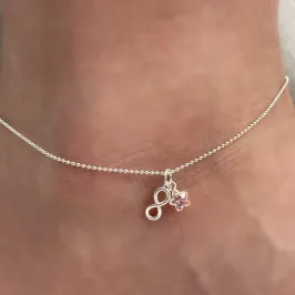 TORNOZELEIRA PRATA ESTRELA ROSA E INFINITO