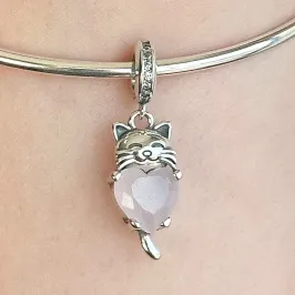 BERLOQUE PRATA GATINHO CORAÇÃO ROSA FOSCO