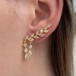 BRINCO EAR CUFF FOLHAS CRISTAIS