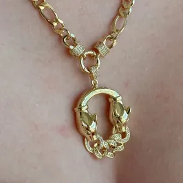 GARGANTILHA LEOPARDO LISO COM ELOS CRAVEJADOS