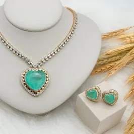 CONJUNTO RIVIERA CORAÇÃO FUSION AQUAMARINE CRAVEJADO