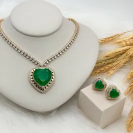 CONJUNTO RIVIERA CORAÇÃO FUSION ESMERALDA CRAVEJADO