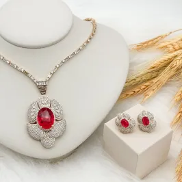 CONJUNTO LUXURI CRAVEJADO PEDRA FUSION RUBI