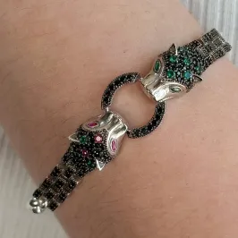 PULSEIRA PRATA CARTIER 2 TIGRES CRAVEJADOS