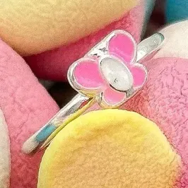 ANEL PRATA INFANTIL BORBOLETA ROSA