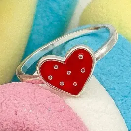 ANEL PRATA INFANTIL CORAÇÃO VERMELHO