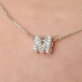 GARGANTILHA PRATA LETRA A CRAVEJADA