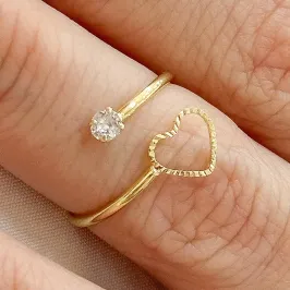 ANEL FALANGE CORAÇÃO VAZADO COM ZIRCONIA