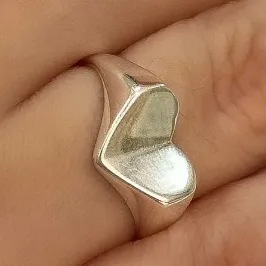 ANEL PRATA CORAÇÃO LISO 3D