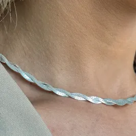 CHOKER PRATA TRANÇA 2 FIOS