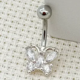 PIERCING PRATA UMBIGO BORBOLETA PEDRA CRISTAL