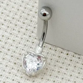 PIERCING PRATA UMBIGO CORAÇÃO PEDRA CRISTAL