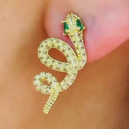 BRINCO COBRA CRAVEJADA OLHO ESMERALDA