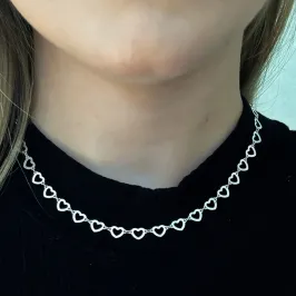 CHOKER PRATA CORAÇÃO VAZADO  FIO 070